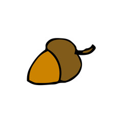 Colorful acorn. Hand drawing sketch. Colorful outline on white background. Picture can be used in advertisement, posters, flyers, banners, logo, further design etc. Vector illustration. EPS10