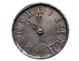 Vintage Weathered Clock Face Isolated On White