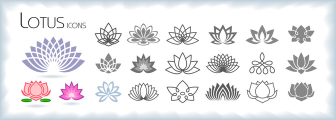 Collection of lotus icons with different styles
