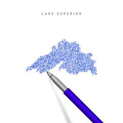 Lake Superior, one of the Great Lakes sketch scribble map isolated on white. Hand drawn vector map of Lake Superior.