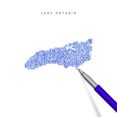 Lake Ontario, one of the Great Lakes sketch scribble map isolated on white. Hand drawn vector map of Lake Ontario.