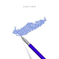 Lake Erie, one of the Great Lakes sketch scribble map isolated on white. Hand drawn vector map of Lake Erie.