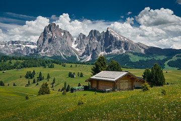 Fototapeta na wymiar The landscape around Alpe di Siusi/Seiser Alm, Dolomites, Italy