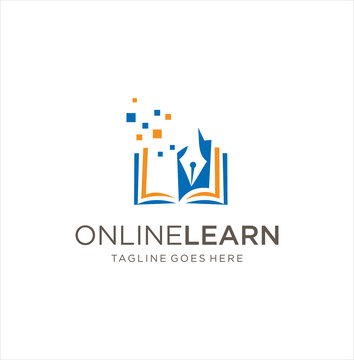 Digital school book online education logo. Digital open book Logo. E-book or e-reader soft Logo icon Creativity. Online Education Logo Design Vector Stock Illustration