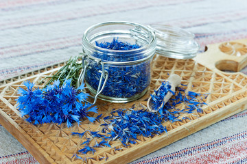 Blue cornflower or centaurea flower tea is good as diuretic, in cosmetics and eyewash, fresh...