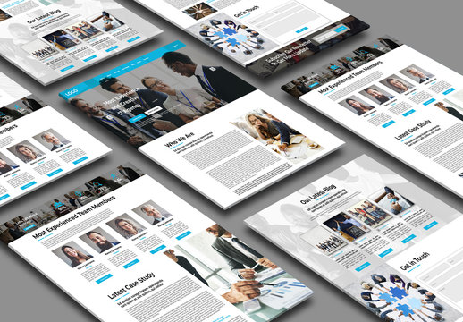 Business Website Layout with Blue Accents