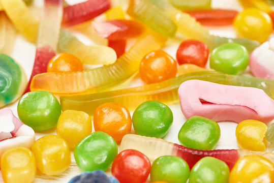 close up view of delicious gummy spooky Halloween sweets
