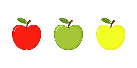 Apples icon red, green and yellow. Vector illustration isolated on white background.
