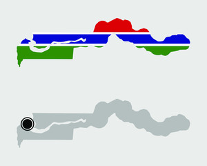 Contour of Gambia in grey and in flag colors