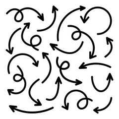 Black Hand Drawn Arrows Set on White Background. Arrow, Cursor Icon. Vector Pointers Collection. Back, Next Web Page Sign. 