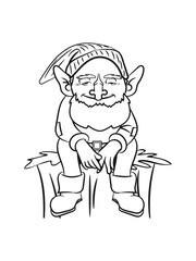 troll witzig cartoon alt sitzen pause lustig spitzohr märchen wald fabeln sagen fantasy einfarbig