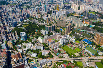 Naklejka premium Top view of Hong Kong city