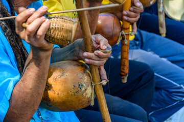 Brazilian musical instrument called berimbau and usually used during capoeira brought from africa...