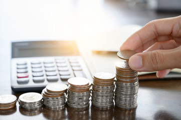 Personal financial planning concepts A business person's workplace with documents for successful financial planning