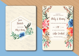 classic invitation with beautiful floral watercolor