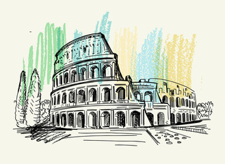 Italy. Hand drawn Coliseum Rome