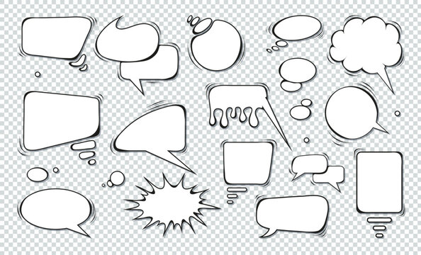 Comic speech bubbles. Set of speech bubbles. Empty Dialog Clouds. Illustration for Comics Book, Social Media Banners, Promotional Material. Blank empty speech bubbles for infographics. Vector graphics