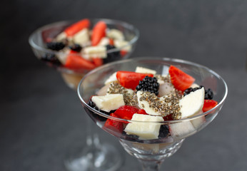 Salad with strawberry, blackberry, melon , mozzarella cheese and chia seeds. Great idea for a full and hearty breakfast