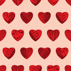 Naklejka na ściany i meble Heart pattern seamless background design print. Textured hearts textured background. Vector
