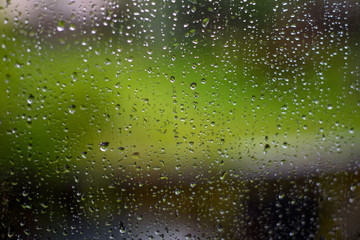 Rain drops on window. Autumn, fall illustration. Rainy weather.