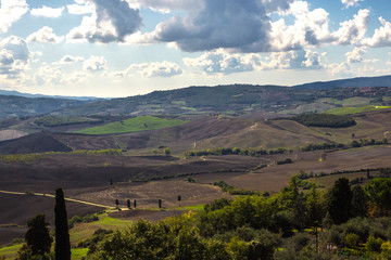 Fototapeta na wymiar Panorama of the Tuscan countryside, in Italy.