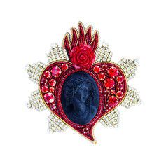 Black cameo with a red heart with rhinestones