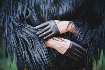 short black gloves made of genuine leather