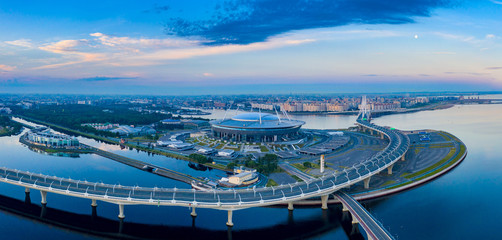 Russia. Panorama of St. Petersburg. Expressway in Petersburg. Football stadium in Saint Petersburg....