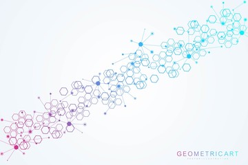 Modern futuristic background of the scientific hexagonal pattern. Virtual abstract background with particle, molecule structure for medical, technology, chemistry, science. Social network vector