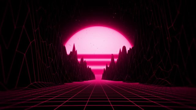 3D Reddish Pink Neon Retro Synthwave VJ Loop Motion Background