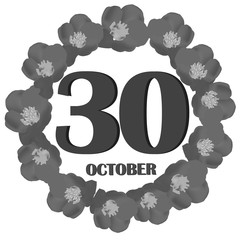 October 30 icon. For planning important day. Banner for holidays and special days. Illustration in black and white colors.
