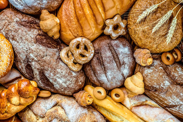 Fresh fragrant bread on the table. Food concept