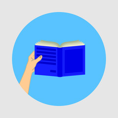 Hand holding book Education and graduation illustrations. Simply flat design. 
