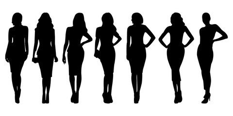 Set of Seven Elegant Women Silhouettes