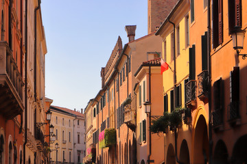  view on historical colored buildings in the downtown of padua in italy