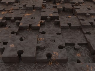 Background of metal pieces of puzzles