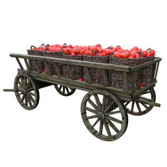 Ripe tomatoes in a wooden cart