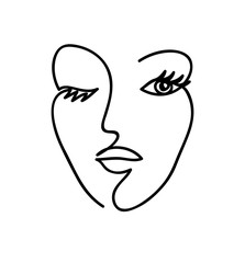 Abstract woman face. Black and white hand drawn line art. Outline vector illustration