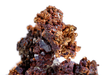macro mineral stone copper with cuprite on a white background