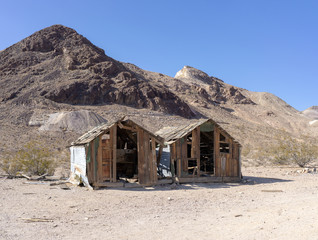 Abandoned sheds at Ghost town Rhyolite near Beatty at Hwy 374, Nevada, USA