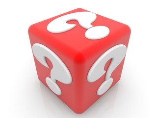 Red cube with question marks