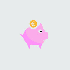 Standart piggy bank with coins. Isolated on grey background. Great for web, icon or your logo. Vector illustration with simply flat design