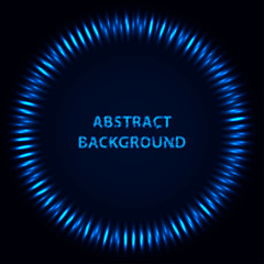 Abstract stipple background. Blue luminous circles. Azure glowing circle. Indigo light ring. Ultramarine sparking particles. Colorful ellipse. Bright border.
