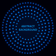 Abstract stipple background. Blue luminous circles. Azure glowing circle. Indigo light ring. Ultramarine sparking particles. Colorful ellipse. Bright border.