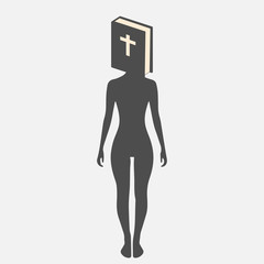 Woman with religion christian book. Vector Illustration