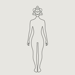 Woman with nuclear icon. Vector Illustration