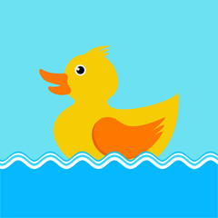 Classic yellow rubber duck, vector illustration and design element for kids, education and funny content. 