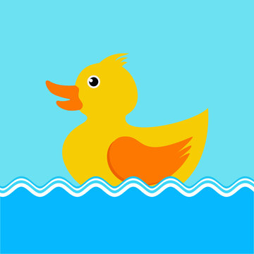 Classic yellow rubber duck, vector illustration and design element for kids, education and funny content. 