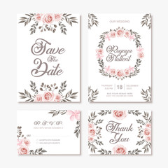Wedding Invitation Card Template With Vintage Watercolor Flower Floral Decoration