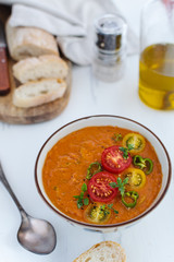 Traditional spanish tomato soup gazpacho in a bowl